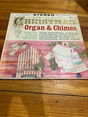 Christmas Organ & Chimes Vinyl Record - Festive Pink and Cream Cover